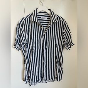 Navy striped Bershka short sleeve button up